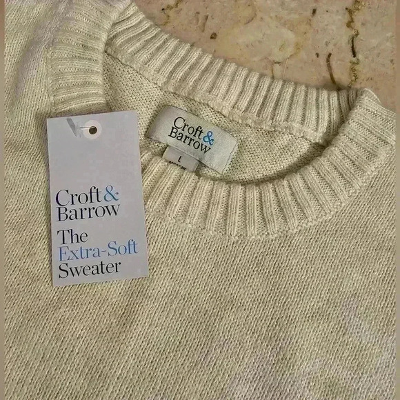 Croft & Barrow Mens Extra Soft Cream Crew Neck Sweater Size Large NWT - Picture 2 of 8